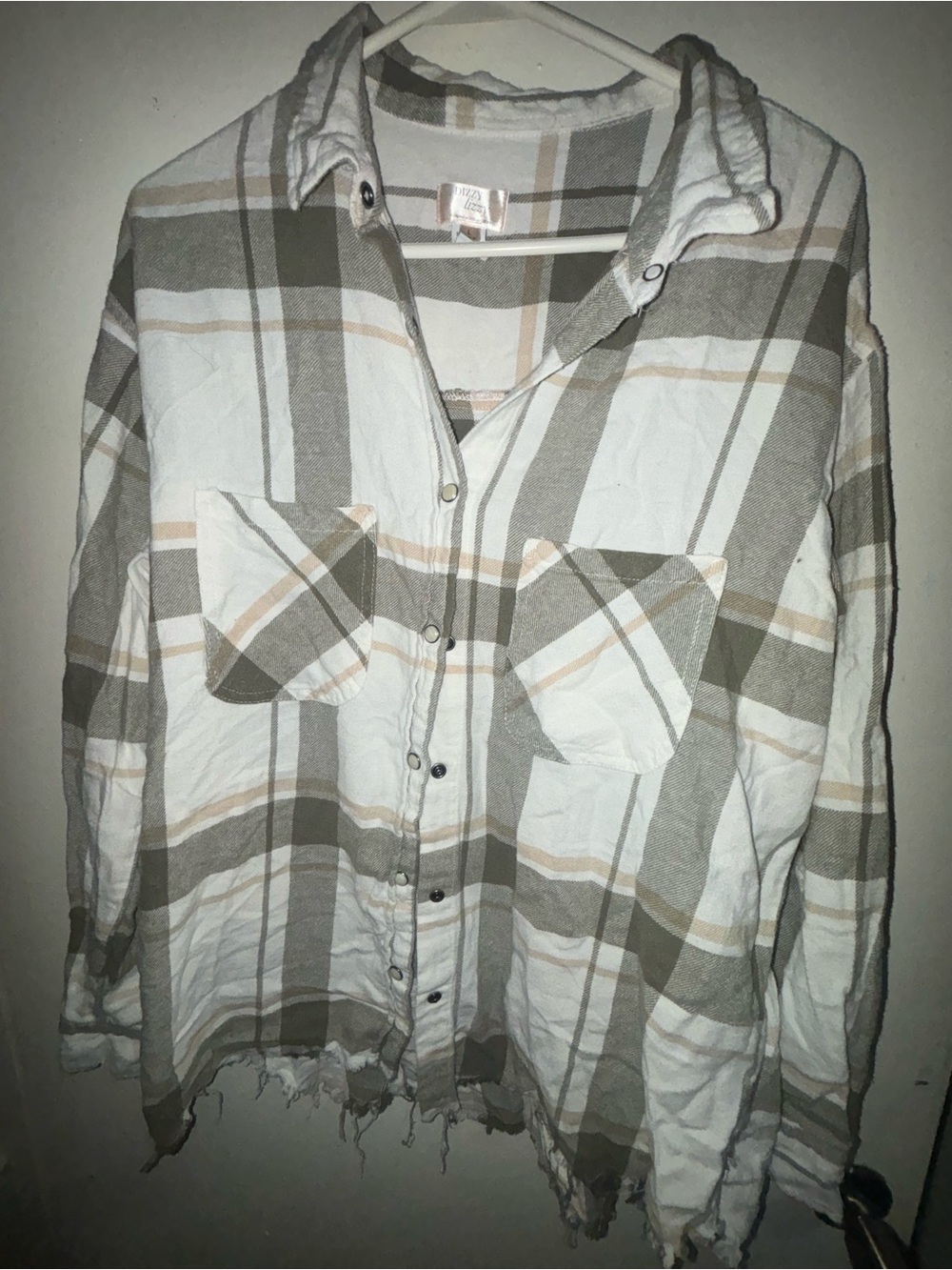 Relaxed Plaid Button-Down Shirt in Cream and Olive